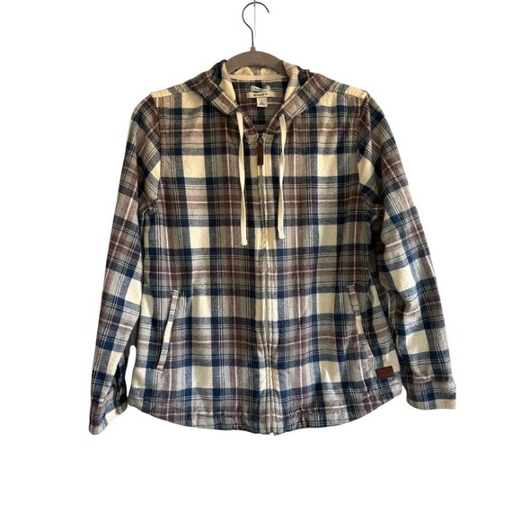 LL Bean Women's Hooded Plaid Zip-Up Shacket Size S Petite - Picture 1 of 10